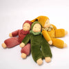 group of 3 dolls in yello, green and red